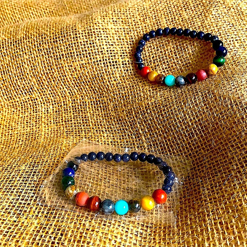 Multi Color Rainbow Gemstone Beads Stretch Bracelet